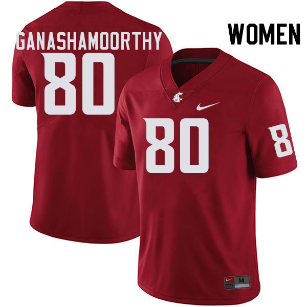 Women #80 Branden Ganashamoorthy Washington State Cougars College Football Jerseys Stitched-Crimson